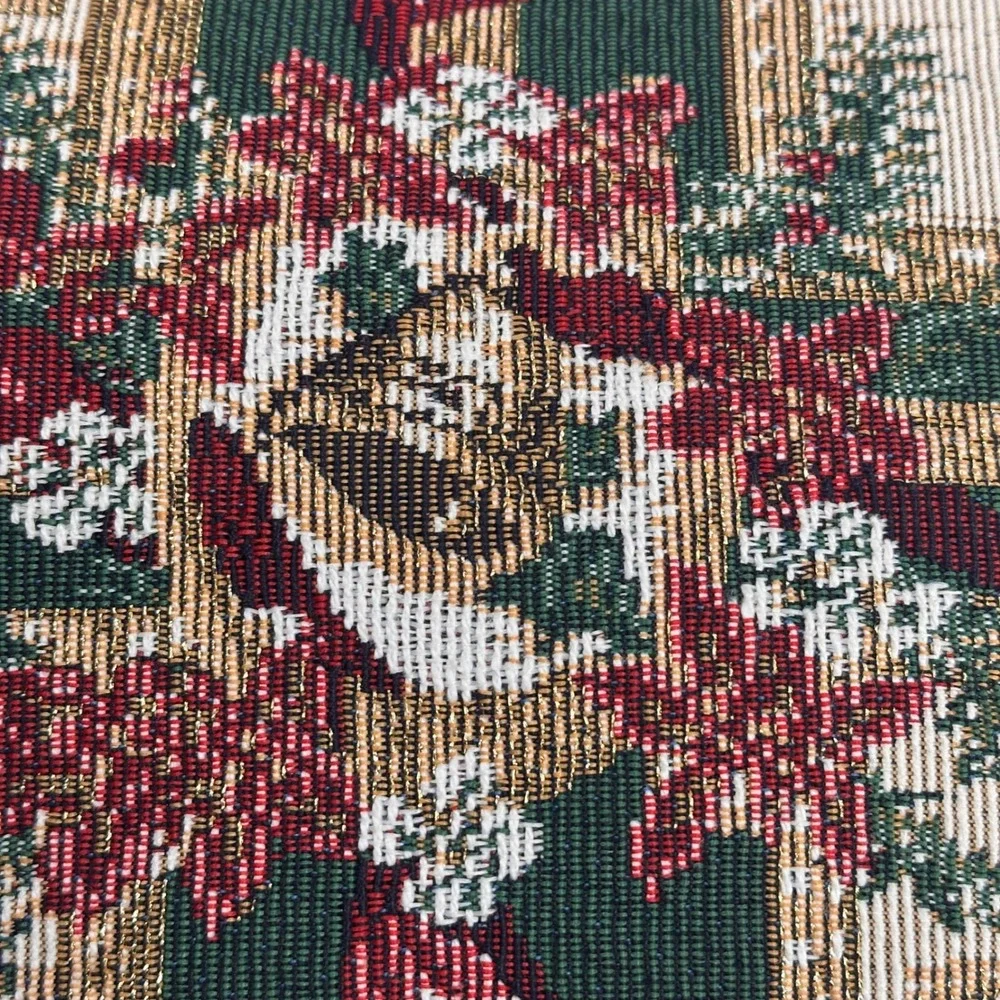 Vintage Christmas Tapestry Pillow Peace Joy Noel Cheer Red‎ Green Gold Ribbons